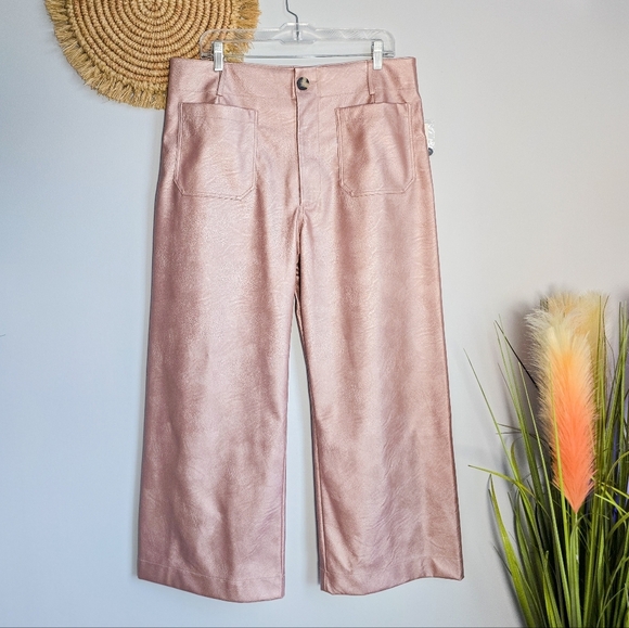 Anthropologie New Maeve Colette Coated Pink Faux Leather Wide Leg Pants SZ 33 - Picture 11 of 11